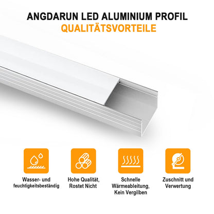 Angdarun LED Profile Aluminum 6 Pack, LED Profile for Width up to 16mm Stripe/Strip, Aluminum Profile 1m/3.3ft for LED Channel