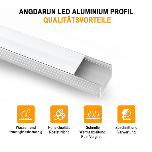 Angdarun LED Profile Aluminum 6 Pack, LED Profile for Width up to 16mm Stripe/Strip, Aluminum Profile 1m/3.3ft for LED Channel