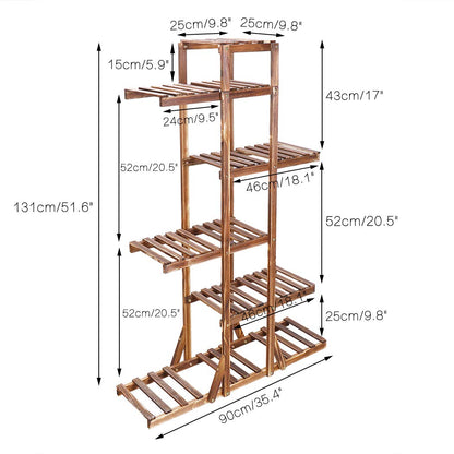 Outdoor flower stand, solid wood flower shelf with 6 levels. Plant ladder multi-storey, 90 x 131 x 25cm.