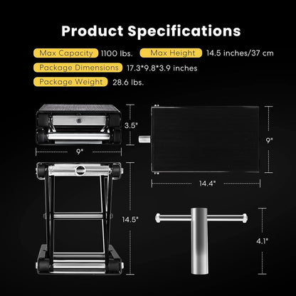 VIVOHOME Motorcycle Lift Scissor Jack Steel Wide Deck Hoist Crank Center Stand 500KG Capacity for Motorcycles ATVs Dirt Bikes