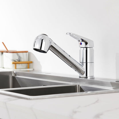 Auralum Single Lever Kitchen Faucet with 2 Spray Modes Dish Shower Tap Kitchen Pull-Out Sink Mixer Tap Faucet with 360° Swivel Chrome Single Handle Mixer Tap for Kitchen