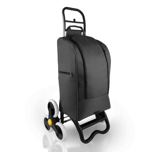 BigDean shopping trolley with stair climbing function, cooler compartment & 6 large wheels - 40L foldable black - shopping cart shopping roller cooler bag shopping bag stair climber