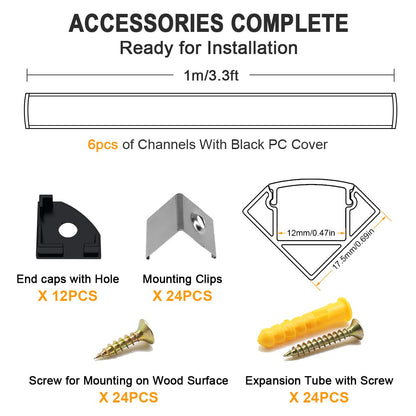 Angdarun LED profile, LED aluminum profile 6x1m V-shape aluminum profiles for LED strips/strips/stripe/end caps (1M-6V-B)