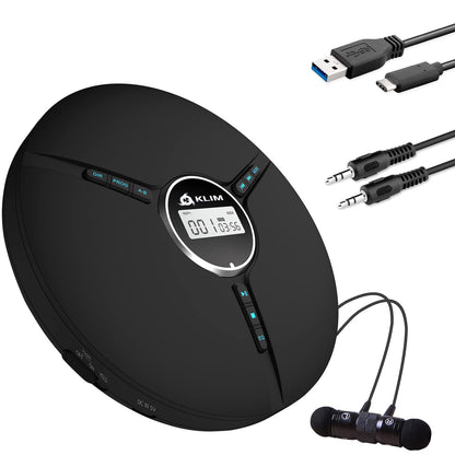 KLIM Discman - Portable CD Player with built-in battery - NEW - includes KLIM Fusion headphones Compact Mini Portable CD Player, compatible with CD-R, CD-RW and MP3 - Discman CD Player - Black