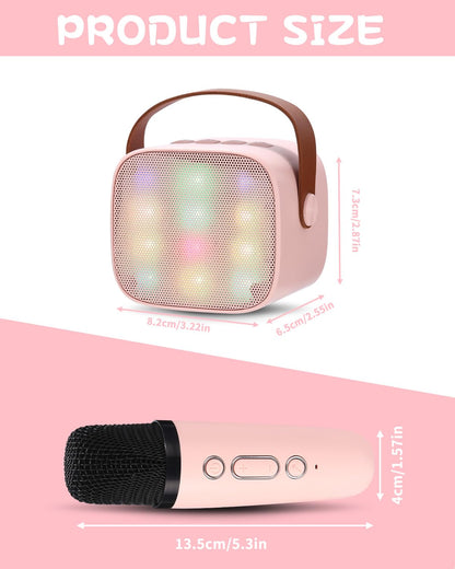Karaoke machine with 2 wireless microphones, portable Bluetooth karaoke machine for kids adults with voice changing effects LED lights boys girls gifts home party (pink)