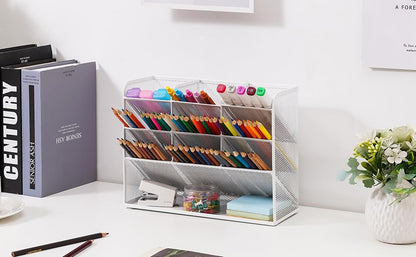 Marbrasse Mesh Desk Organizer, Multifunctional Pen Holder, Desk Organizer, Storage Shelf for School and Home Office Supplies (White)
