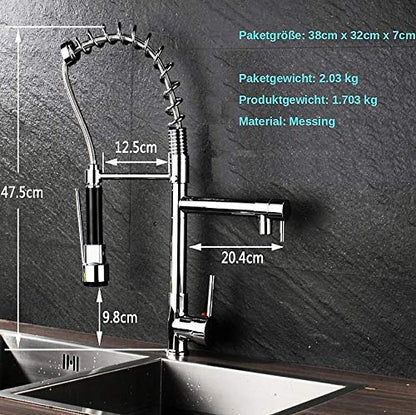 Professional kitchen sink mixer tap with shower spray, spiral spring, and extendable hose in gloss/chrome finish.