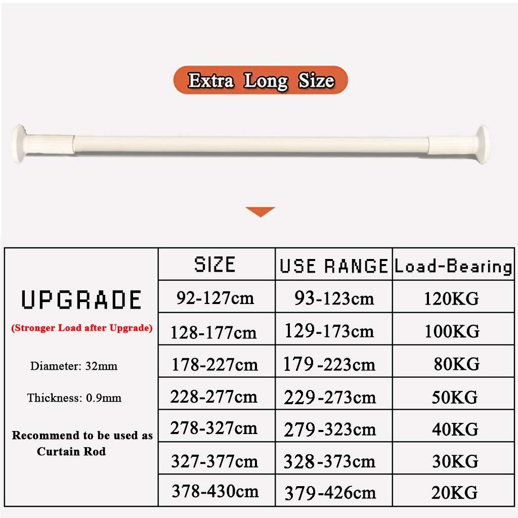 WHITNEY 92 cm-430 cm Extra Long Curtain Rod, No Drilling Required Extendable Stainless Steel Curtain Rod Extra Long Tension Rod for Large Windows, Shower Room, Cabinets, White-1