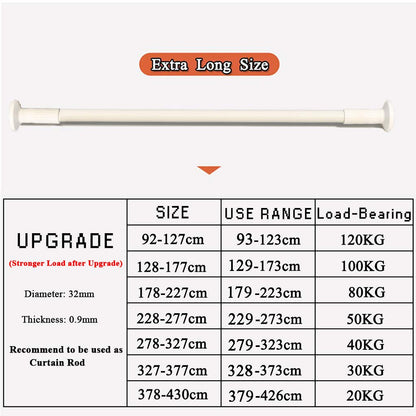 WHITNEY 92 cm-430 cm Extra Long Curtain Rod, No Drill Required Extendable Stainless Steel Curtain Rod for large windows, shower room, cabinets, White-1