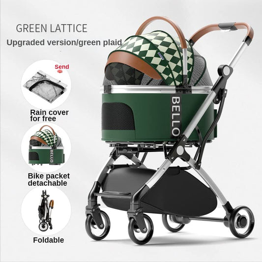 3-in-1 pet stroller, foldable travel pet stroller for cats and dogs with detachable carrying bags, aluminum trolley, pet stroller, backpack with rain cover, pink and purple.