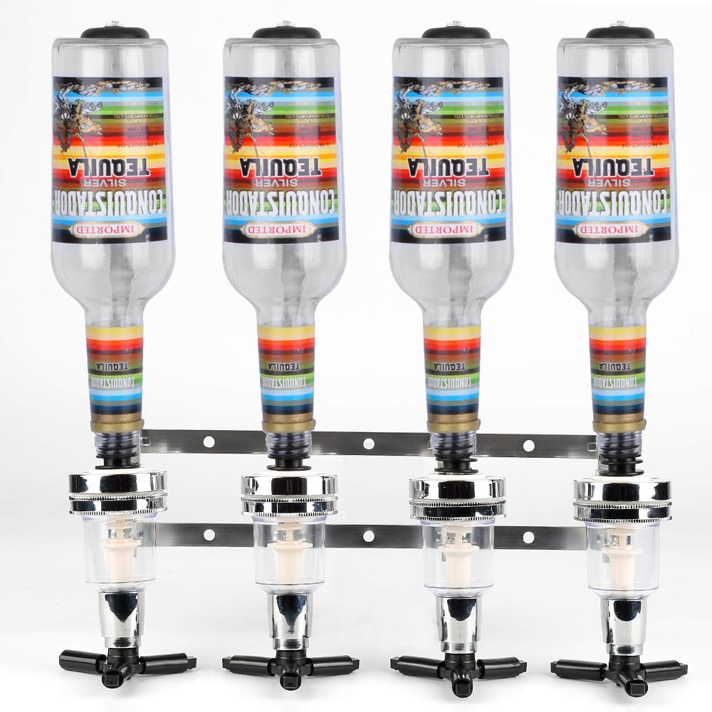 4-Bottle Drink Dispenser Bar Butler Wall Bottle Holder Juice Beverage Dispenser for Cocktails, Bars, and Hospitality Industry, 15oz (4 Bottles)