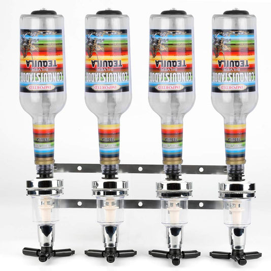 4-Bottle Drink Dispenser Bar Butler Wall Bottle Holder Juice Beverage Dispenser for Cocktails, Bars, and Hospitality Industry, 15oz (4 Bottles)