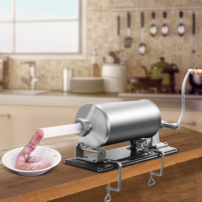 COSTWAY 2.5kg/3kg/4kg manual sausage stuffer, stainless steel sausage machine, sausage filling machine with 4 filling tubes silver, sausage press with table clamp, sausage syringe silver (4KG)