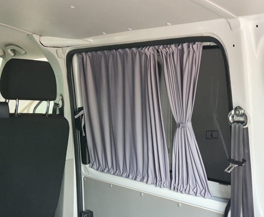 BREMER SEAT COVERS Custom Curtains Sun Shades compatible with VW T5 T6 T6.1 Transporter Caravelle Short Wheelbase only for Sliding Door opposite and Tailgate 3 Window Set in Grey Camping 716-1
