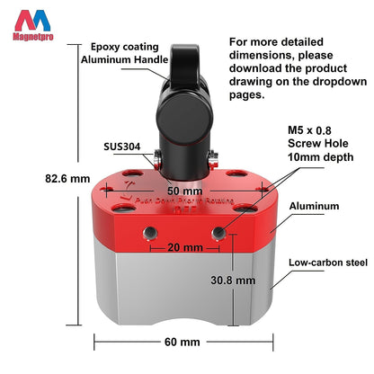 MagneticPro multi-purpose switchable magnet, 100 KG pull force ON/OFF magnet for lifting, positioning, welding, liquid filtration, automation, metal separation (100 KG)