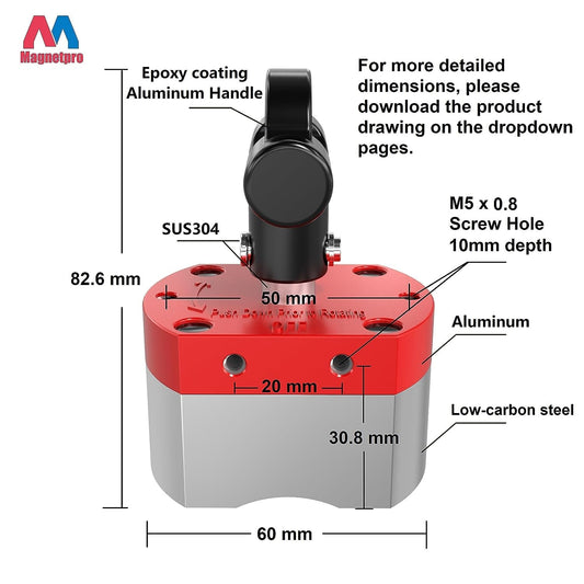 MagneticPro multi-purpose switchable magnet, 100 KG pull force ON/OFF magnet for lifting, positioning, welding, liquid filtration, automation, metal separation (100 KG)