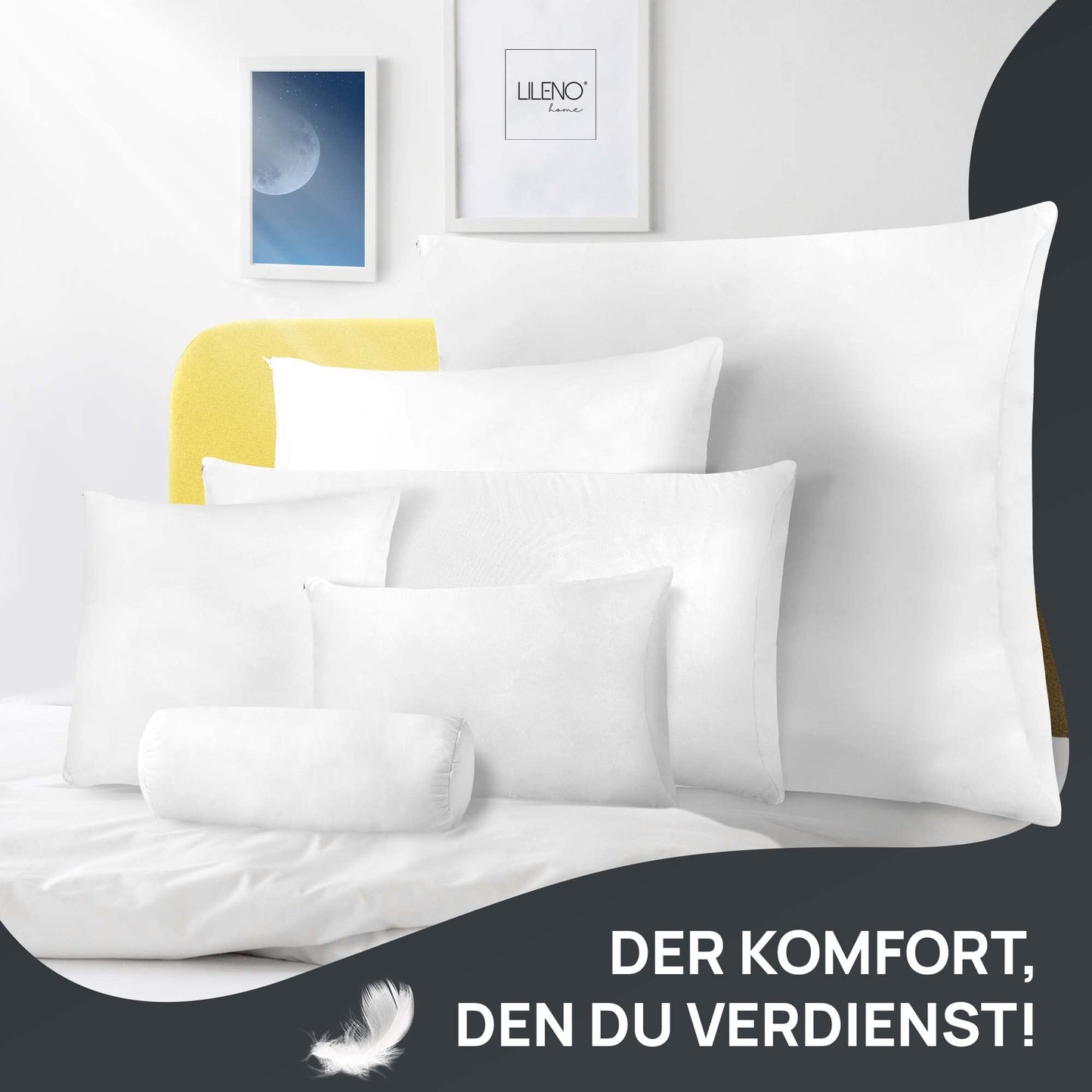 LILENO HOME feather pillow 40x80 cm [1 set] - Pillow 40 x 80 cm made of feathers as a head pillow, sleeping pillow and bed pillow perfect for allergy sufferers and children - Feather core pillow with 750 g feather filling each.