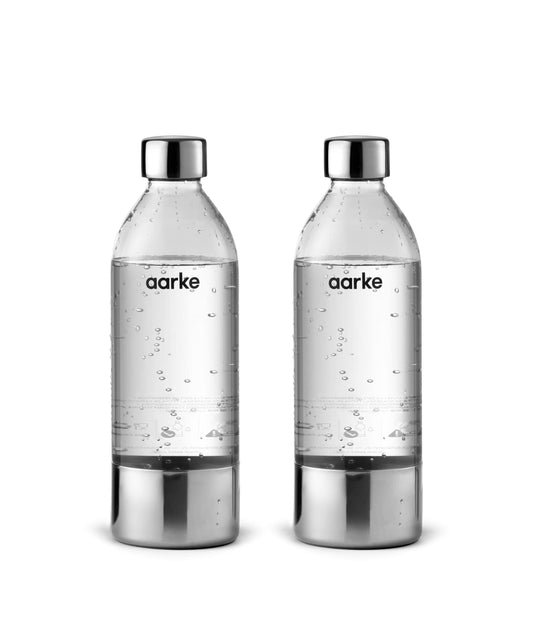 Aarke 2-Pack PET bottles for Carbonator 3 water carbonator, BPA-free with stainless steel details, 800ml, AASPB1-STEEL.