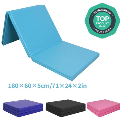 CCLIFE gymnastics mat 180x60x5cm for kids, foldable, for home workouts, non-slip, light blue color
