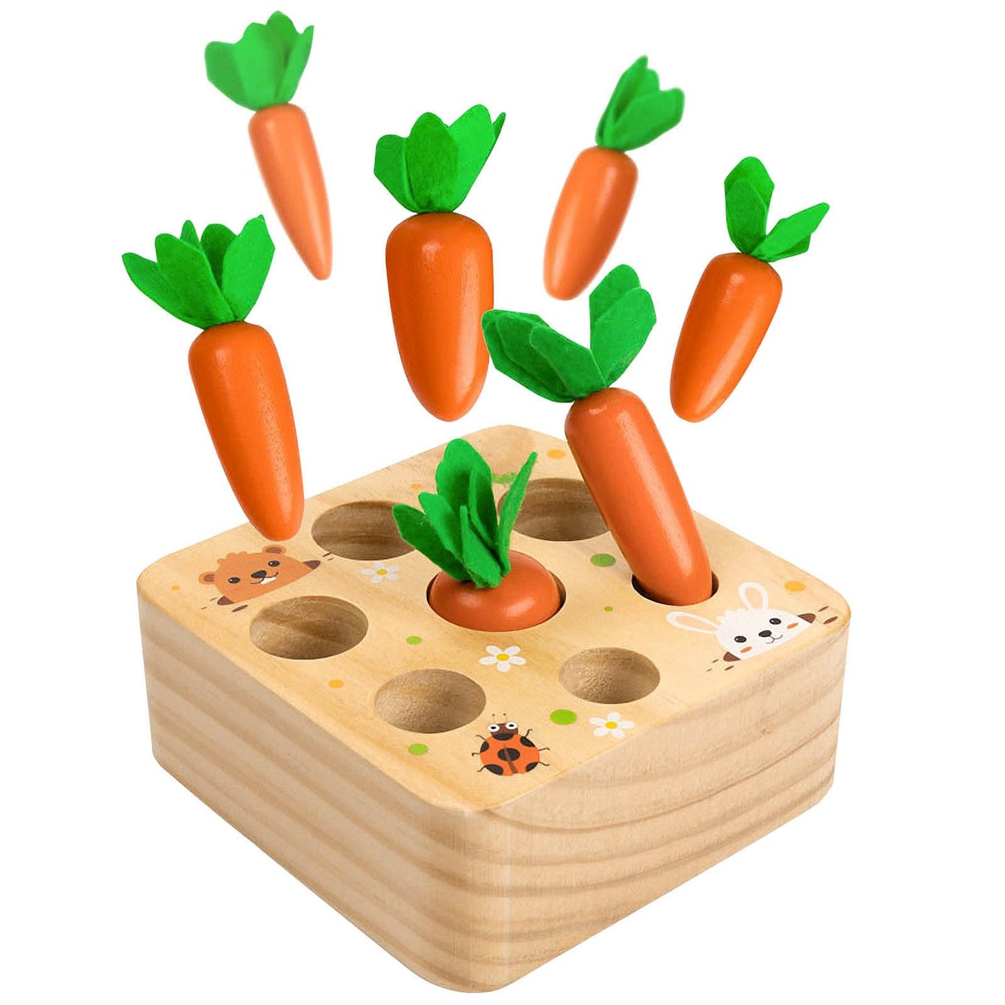 Wooden toys from 1 year | Baby fine motor skills toy for 12 month old boys and girls | Montessori sorting game wooden puzzle Carrot Harvest | Educational toy for children as a birthday gift (carrots)