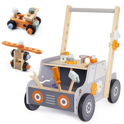 Labebe wooden baby walker, toddler tool bench, walking helper for boys and girls, kids workbench, baby activity center, Montessori toy for children aged 1-3 years.
