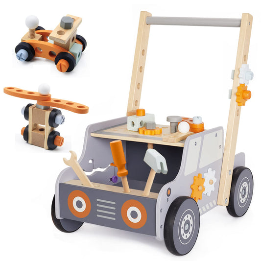 Labebe wooden baby walker, toddler tool bench, walking helper for boys and girls, kids workbench, baby activity center, Montessori toy for children aged 1-3 years.