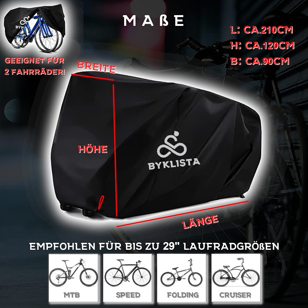 BYKLISTA Bicycle Cover for 2 Bikes - Weatherproof Bike Shed Oxford Fabric Welded Seams & UV Protection - Waterproof Bike Tarp Cover Bicycle Protective Cover