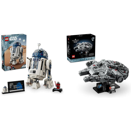 LEGO Star Wars R2-D2, Droid Building Blocks for Collecting, Building, Playing, and Displaying, & Star Wars Millennium Falcon, Model of a Starship from Star Wars