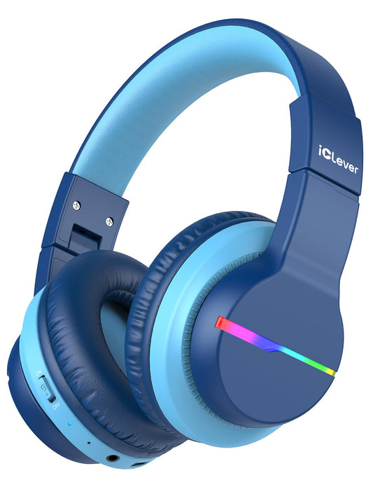 iClever Bluetooth Kids Headphones, Colorful LED Lights, Over-Ear Kids Headphones with 74/85dBA Volume Limitation, 85 Hours Playtime, Bluetooth 5.2, Built-in Microphone BTH12