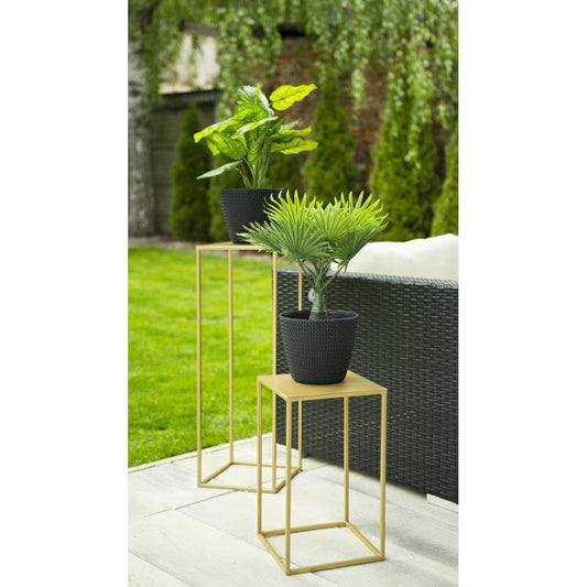 HowHomely Flower Stand Metal Gold 70 cm High - Solid and Sturdy Metal Plant Stand - Plant Holder for Decoration in Living Room, Bedroom, or Office
