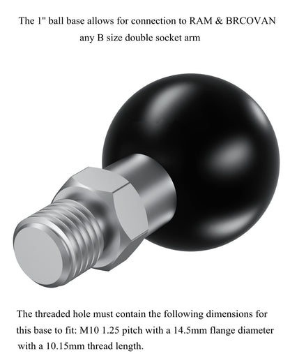 BRCOVAN 2St, 1 inch ball adapter with M10 x 1.25 thread post Compatible with RAM Mounts B Size 1'' ball double socket arm