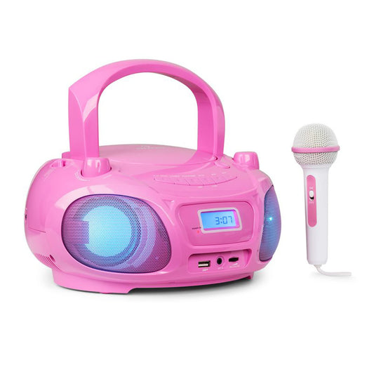 Auna Portable Radio for Kids with CD Player, Microphone, and USB, 3W Boombox with Bluetooth Function, AUX/FM Radio, Portable with LED Display, MP3, 5.0 Streaming, CD-Radio for Girls and Boys.