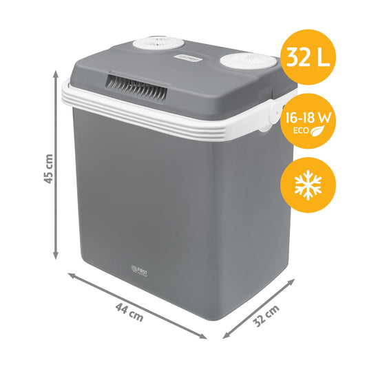 First Austria TZS - 32L electric cooler box with 12V 230V connection for car & socket - Thermoelectric cool box cools & warms - Mini fridge with handle - For camping, festivals, travel - Grey