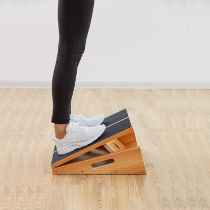 Professional wooden slant board, adjustable incline board and calf stretcher, stretch board - extra side handle design for portability - 40.6 x 31.8 cm, 5 positions (350 lb capacity)