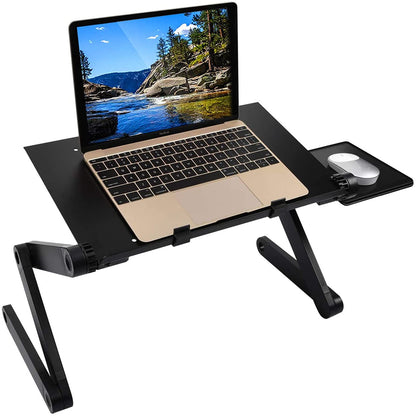 Ideal Swan laptop stand, adjustable height, foldable laptop table holder, notebook stand with mouse pad for bed or couch, laptop desk for MacBook, Dell, Lenovo, Samsung, Acer - Black.