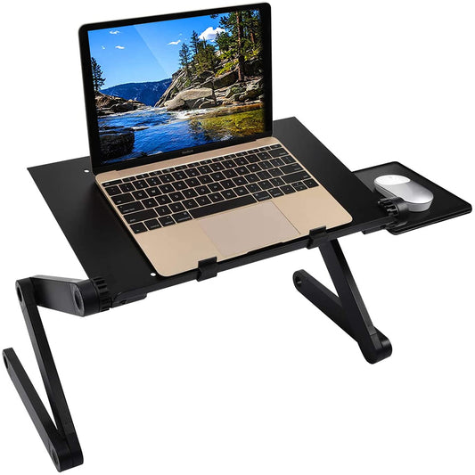 Ideal Swan laptop stand, adjustable height, foldable laptop table holder, notebook stand with mouse pad for bed or couch, laptop desk for MacBook, Dell, Lenovo, Samsung, Acer - Black.
