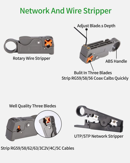 12 in 1 network tool set, network tool, with crimping pliers, suitable for RJ45, RJ11, RJ12 cables, ideal for computer maintenance, LAN cable testing, hole cable testing.