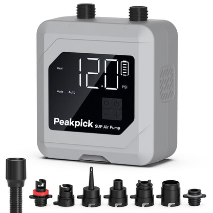 Peakpick 20PSI Electric SUP Pump, rechargeable, battery-powered SUP pump, intelligent dual-stage inflation and deflation, auto-off air pump for SUP, surfing, kite, tent, mattress.