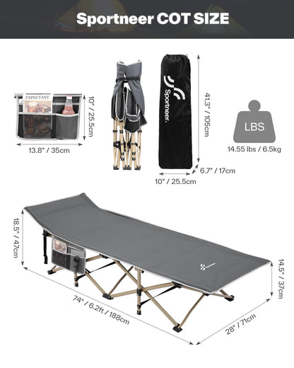 Sportneer folding camp bed with pad, 188X71cm, 204KG Camping bed set foldable XXL with collapsible mattress for adults, outdoor, garden, camping, travel, indoor