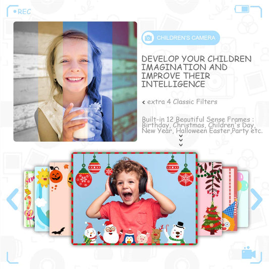 ITSHINY Kids Camera - Digital Camera with 3.5-inch Large Screen, 1080P HD 12MP, 32GB SD Card, USB Rechargeable, Selfie, for 3-10 Years, Blue