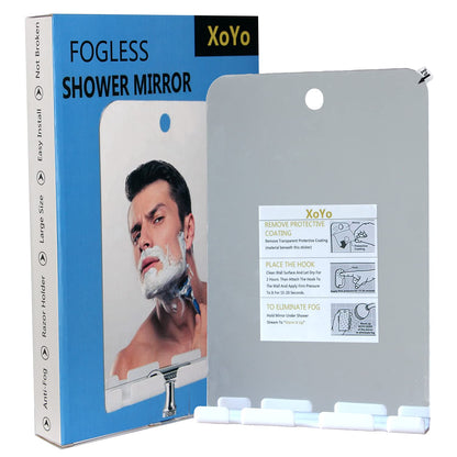 XoYo Fogless Shower Mirror, includes 1 adhesive hook, Anti-Fog Shower Mirror, Shower Makeup Shaving Mirror, frameless Shower Mirror, wall-mounted mirror (B)