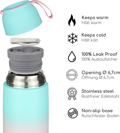 Milu® 800ml Stainless Steel Thermos Food Container, Thermo Lunchbox, Soup Container to-go, Thermal Box for keeping soup, baby food warm, meal container, portable baby food warmer, Mint Pink 800ml