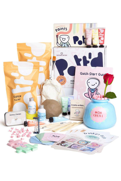 Pottery clay set for beginners at home - air drying. DIY kit for adults. Includes: air drying clay, tools, paints, brushes, sealant, instructions.
