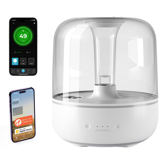 Airversa Humelle HomeKit Smart Humidifier with Thread (HomePod Mini/Apple TV4K 2021 or higher required), 5.5l water tank capacity, for rooms up to 50 m2 (Crystal Clear)