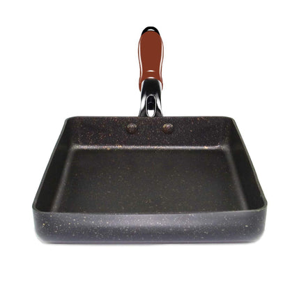 Artcome Japanese omelette pan Tamagoyaki egg pan Rectangular mini frying pan with silicone spatula and brush, black plate (Black)