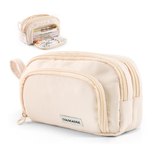 COLOCASTLE Pencil Case with 3 compartments, large capacity for girls, boys, teenagers, and adults. Ideal for school or office use, with a handle for easy carrying.