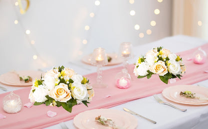 BLOSMON bouquet artificial flower arrangements 10 Pcs Champagne & White Artificial Flower Bouquet Table Decoration Flower Ball Valentines Day Wedding Mother's Day Gift