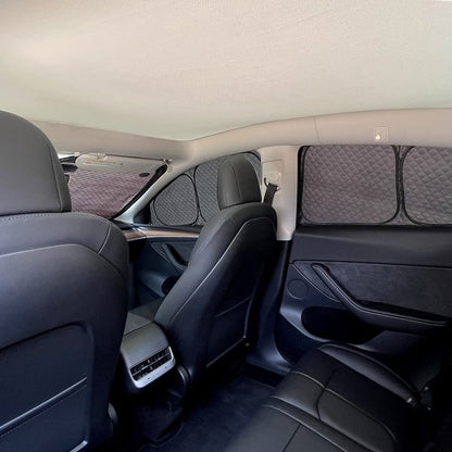 TESBEAUTY Upgraded Tesla camping privacy curtains provide sun protection for camping, sunshades for Tesla Model Y UV blockers with 4-layer material, 7 pieces.