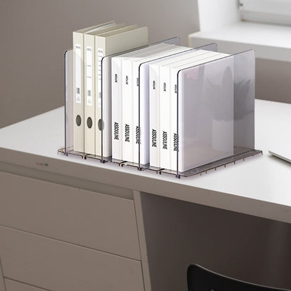 5 transparent plastic shelf dividers for cabinets, perfect for handbags, wallets, clothing, and more. Removable and ideal for organizing bedroom, kitchen, or office cabinets.
