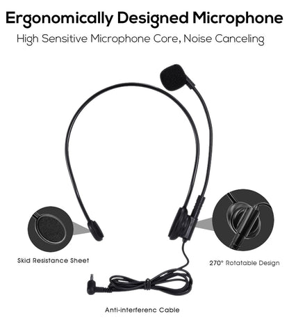 Wired Microphone Headset Voice Amplifier Portable SHIDU M500 Mini Speaker PA Speaker, rechargeable 2000mAh amplifier for teachers, tour guides, yoga.